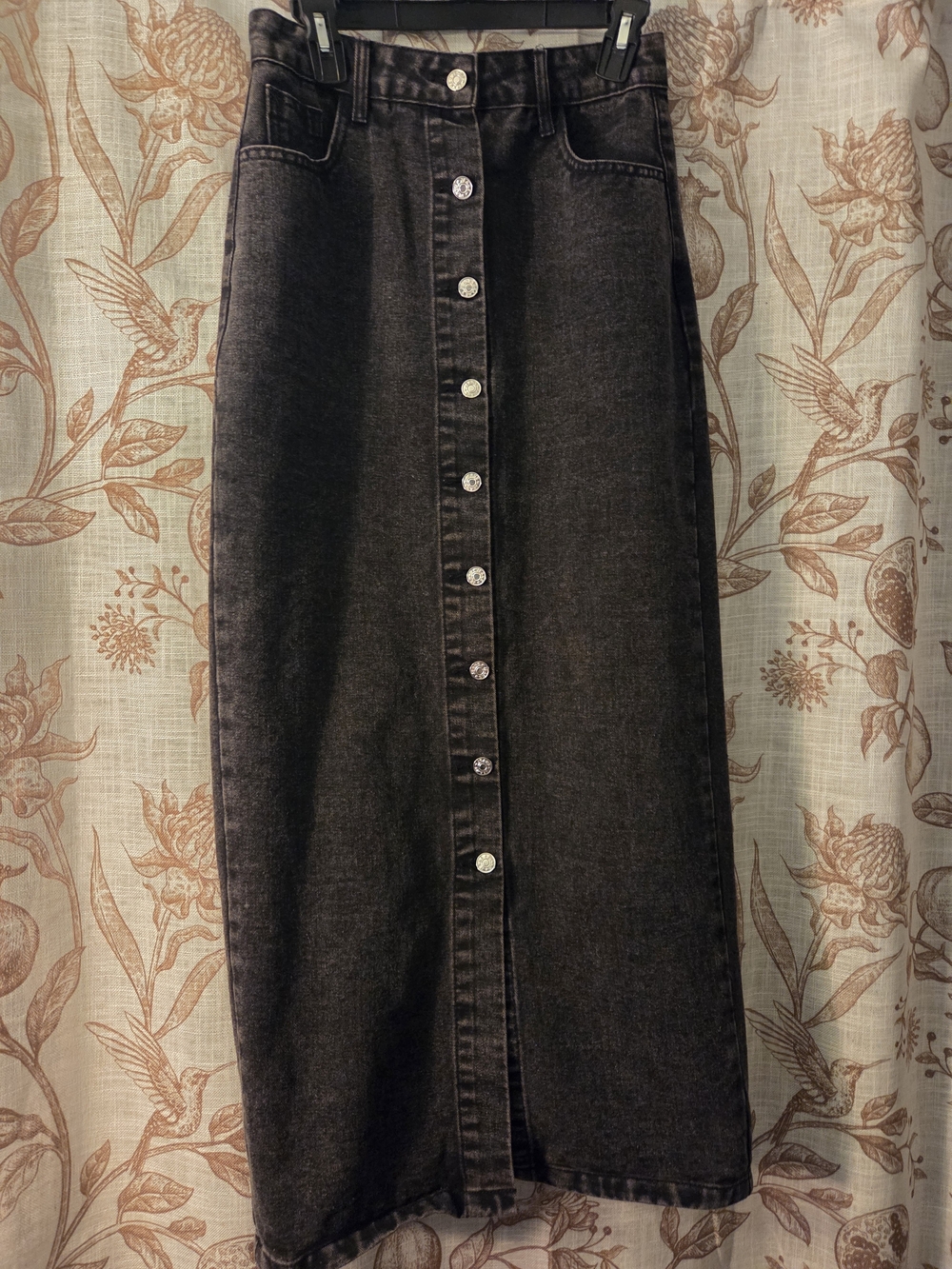 Women’s Button-Front Black Denim Maxi Skirt